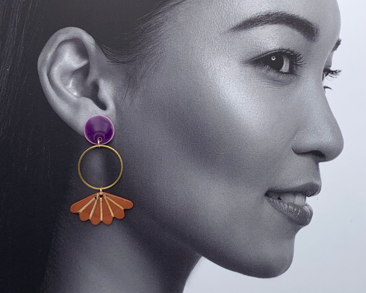 Boucles d'oreilles papillon, violet, marron et or
