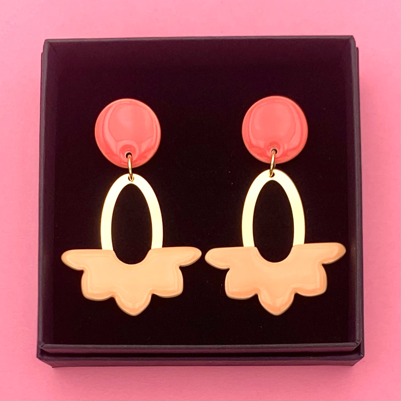 Boucles Dahlia, rose corail et abricot