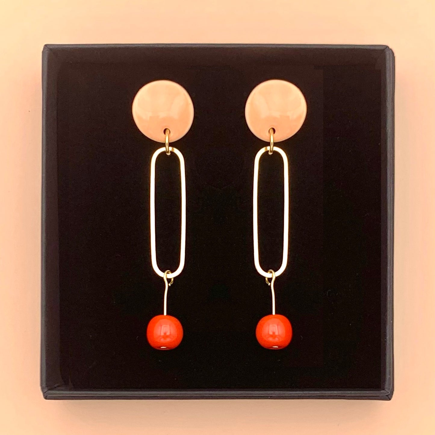 Boucles à perle, abricot et rouge orangé