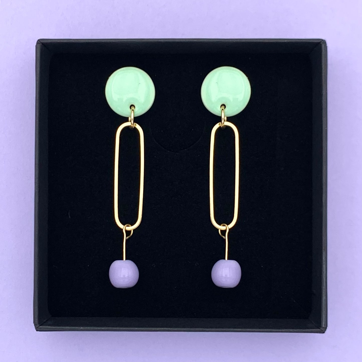 Boucles à perle, menthe pastel et lavande