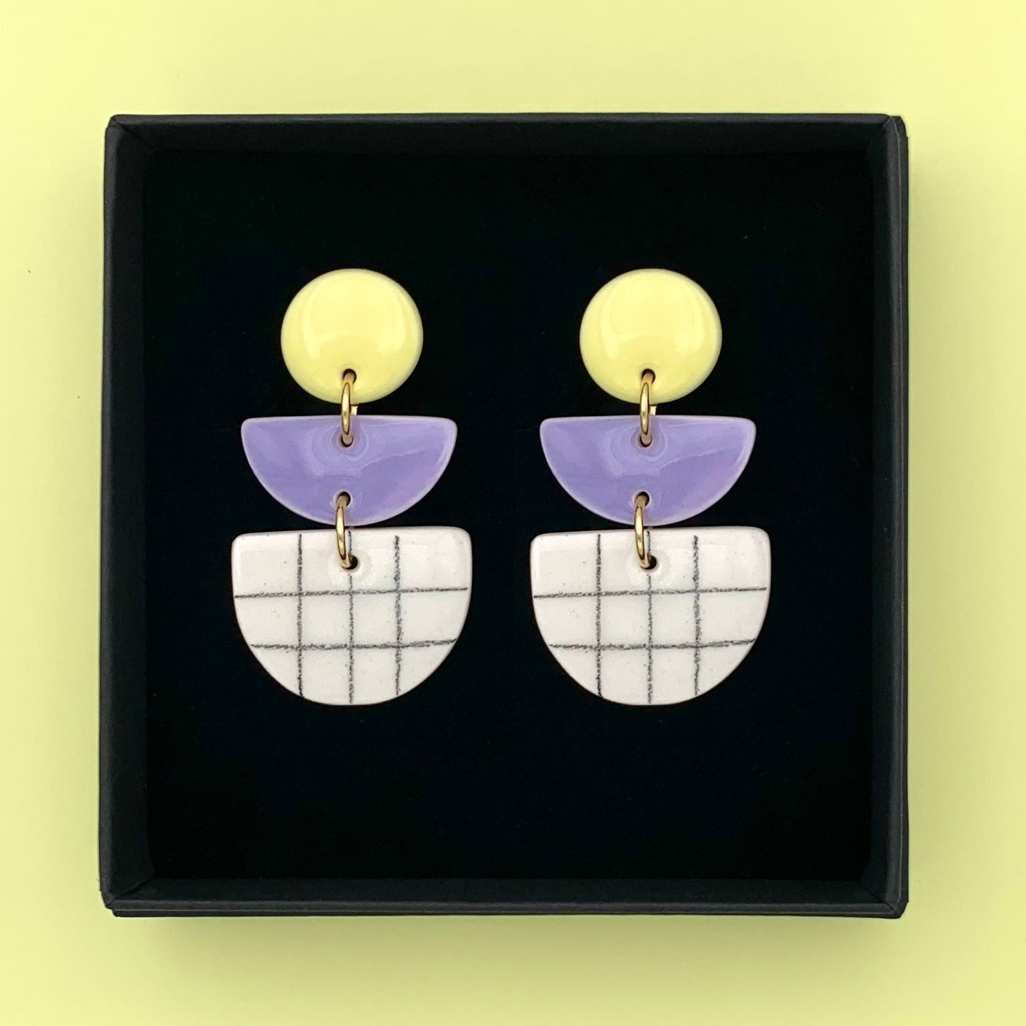 Boucles d'oreilles Cléo, jaune clair et lavande