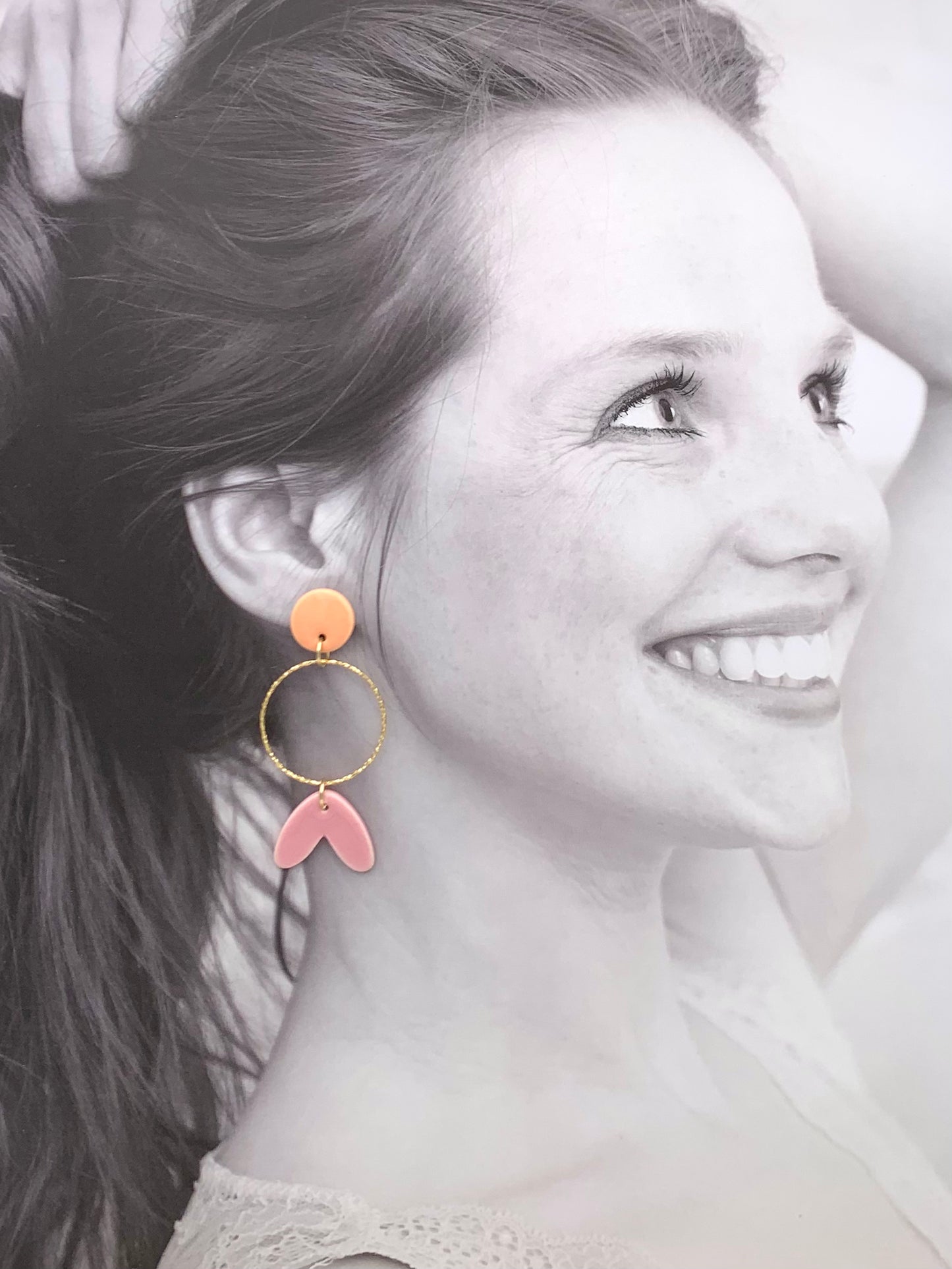 Boucles Plume, abricot et rose pâle