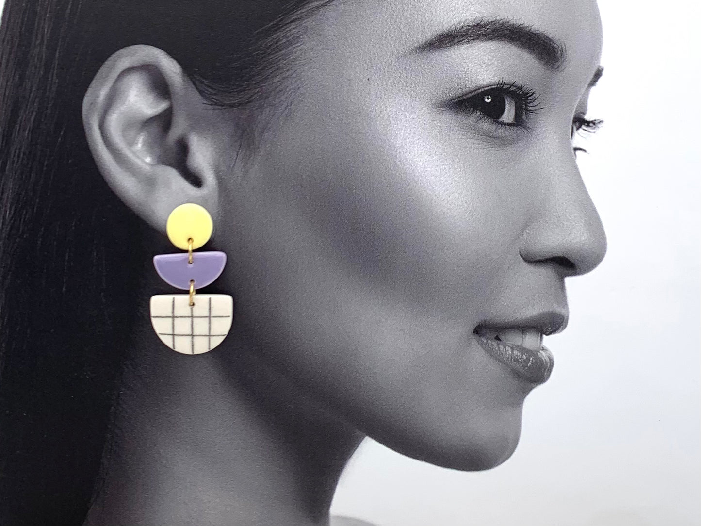 Boucles d'oreilles Cléo, jaune clair et lavande