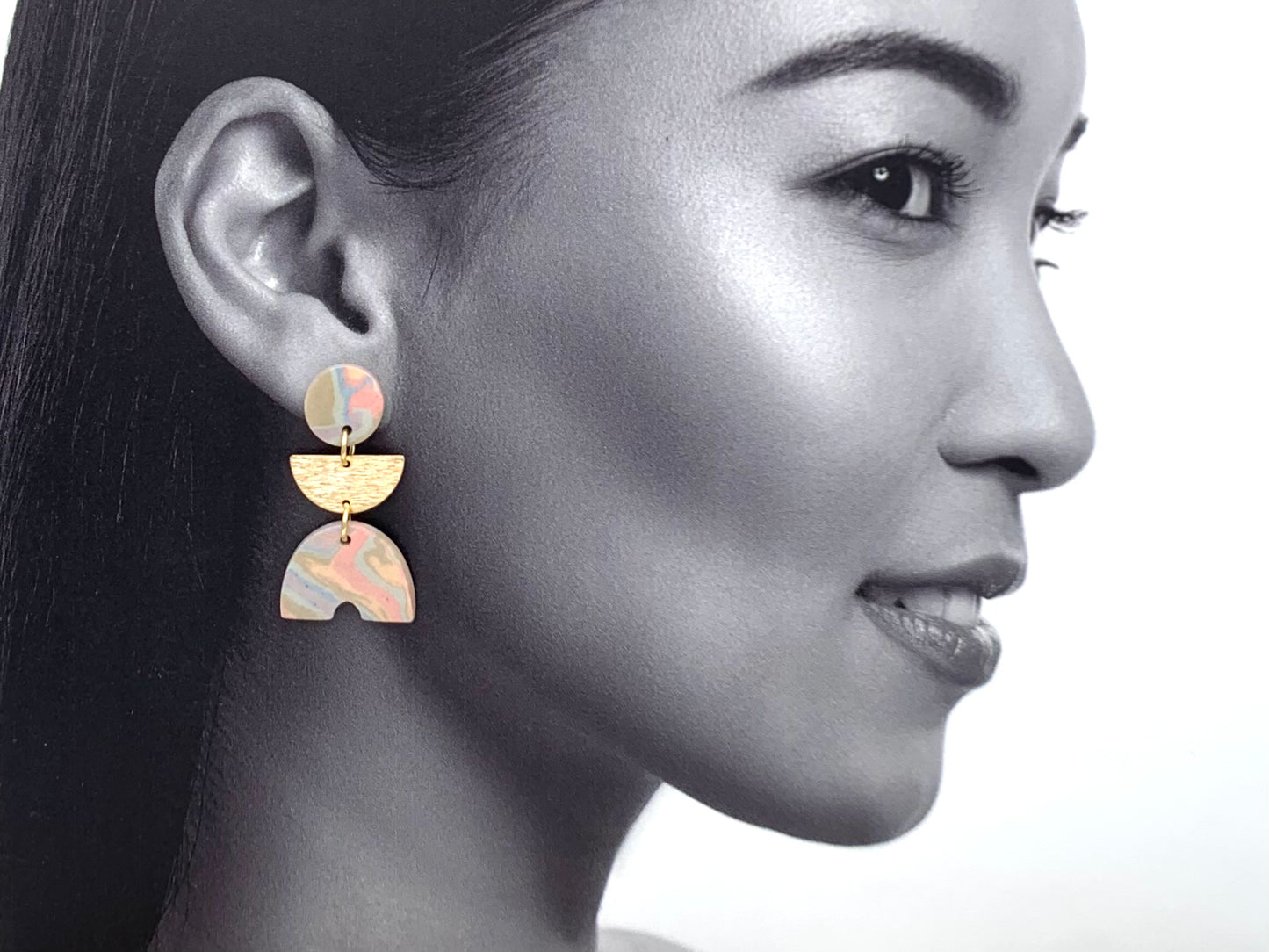 Boucles d'oreilles Nerikomi demi lune et petit pont