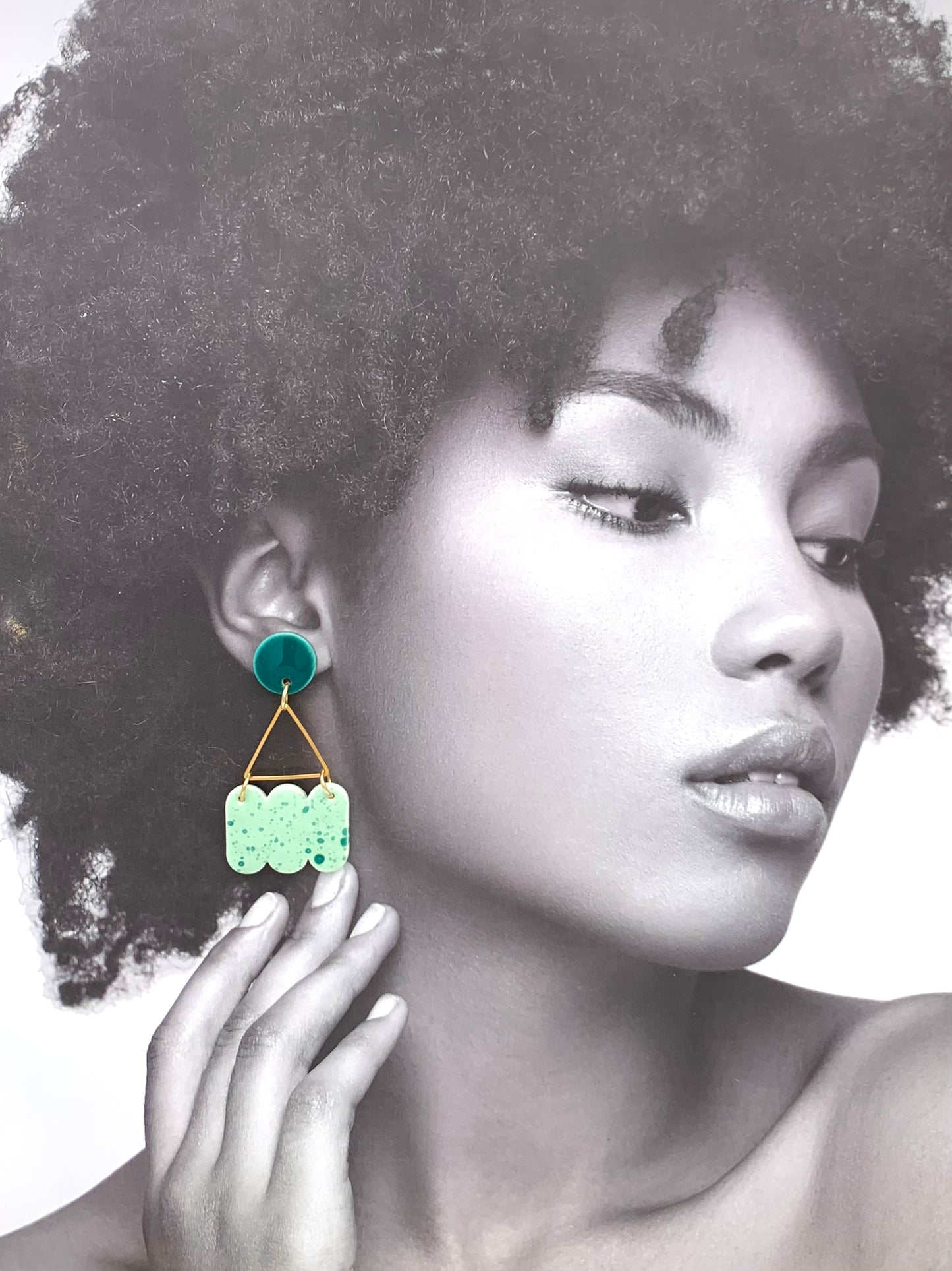 Boucles d'oreilles mouchetées nuage, vert-bleu et menthe pastel