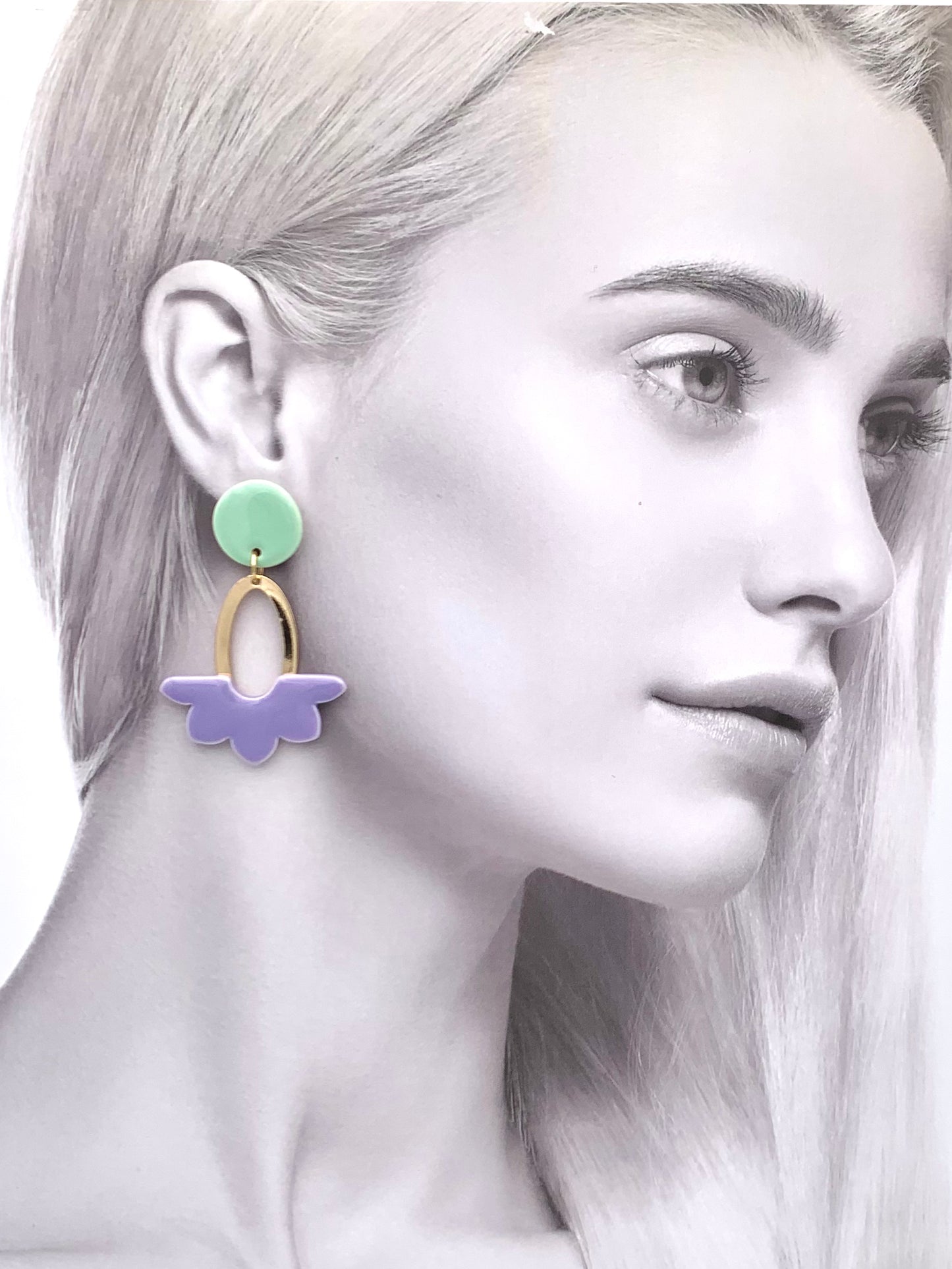 Boucles Dahlia, menthe pastel et lavande