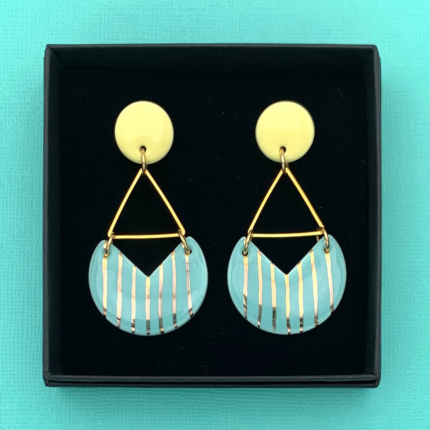 Boucles d'oreilles Malibu, jaune clair, bleu aqua et or