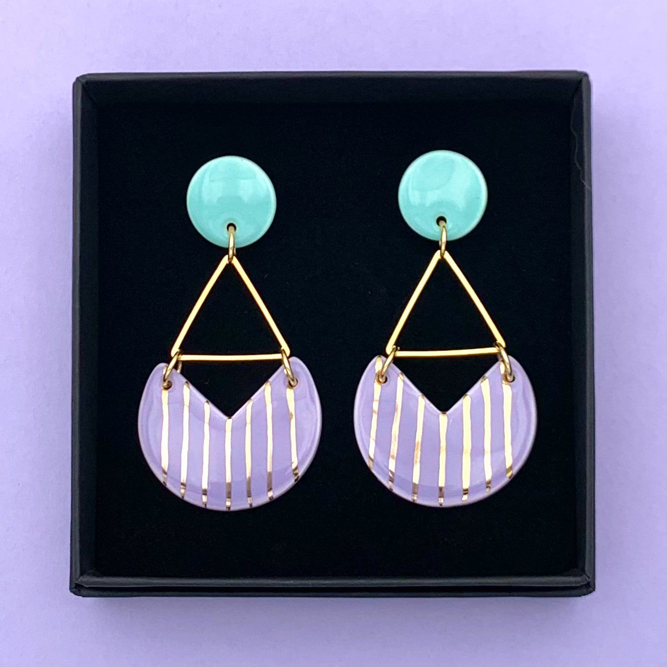 Boucles d'oreilles Malibu, bleu aqua, lavande et or