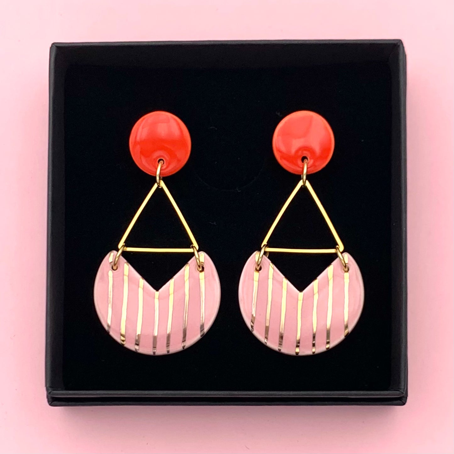 Boucles d'oreilles Malibu, rouge, rose pâle et or