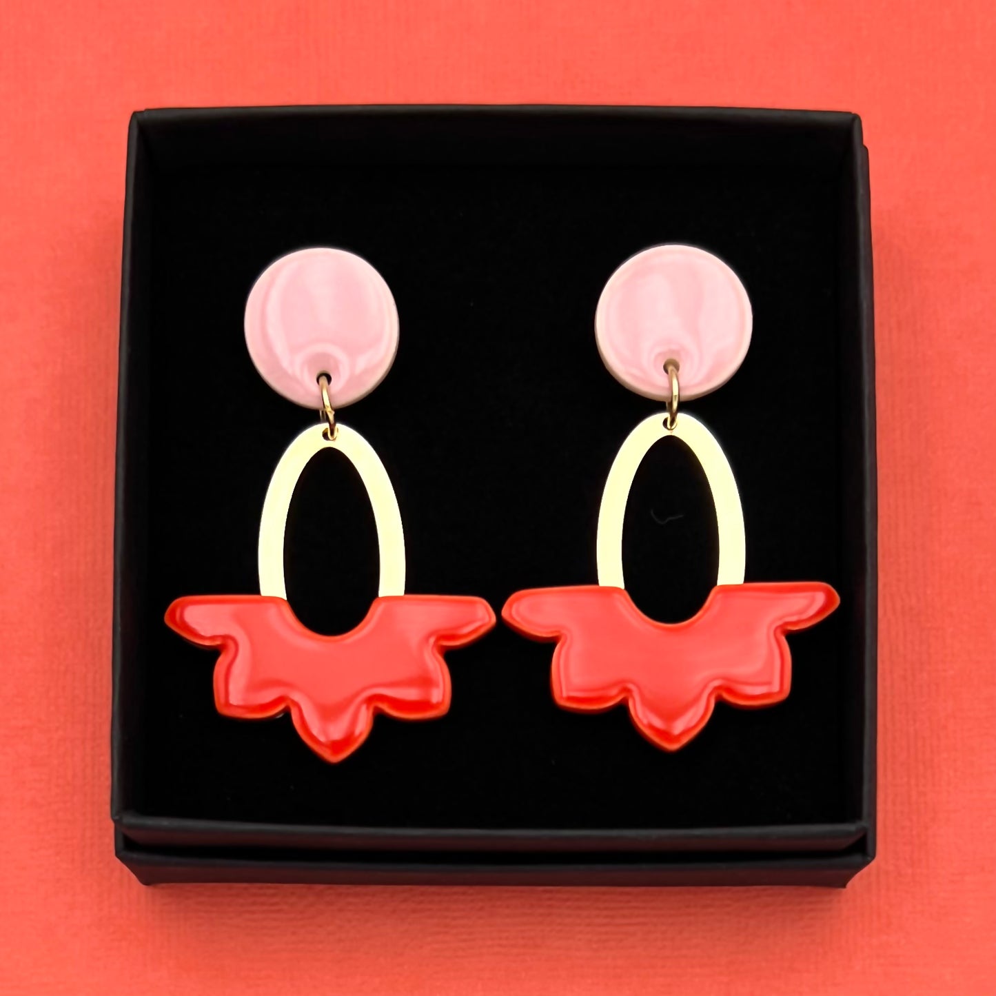 Boucles Dahlia, rose pâle et rouge