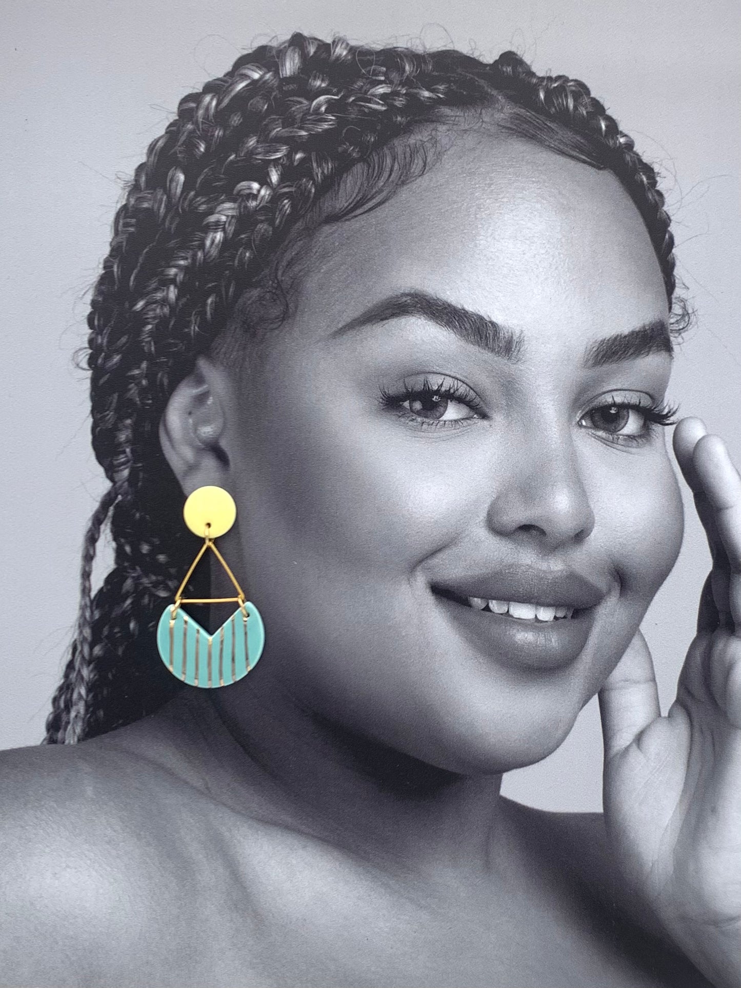 Boucles d'oreilles Malibu, jaune clair, bleu aqua et or