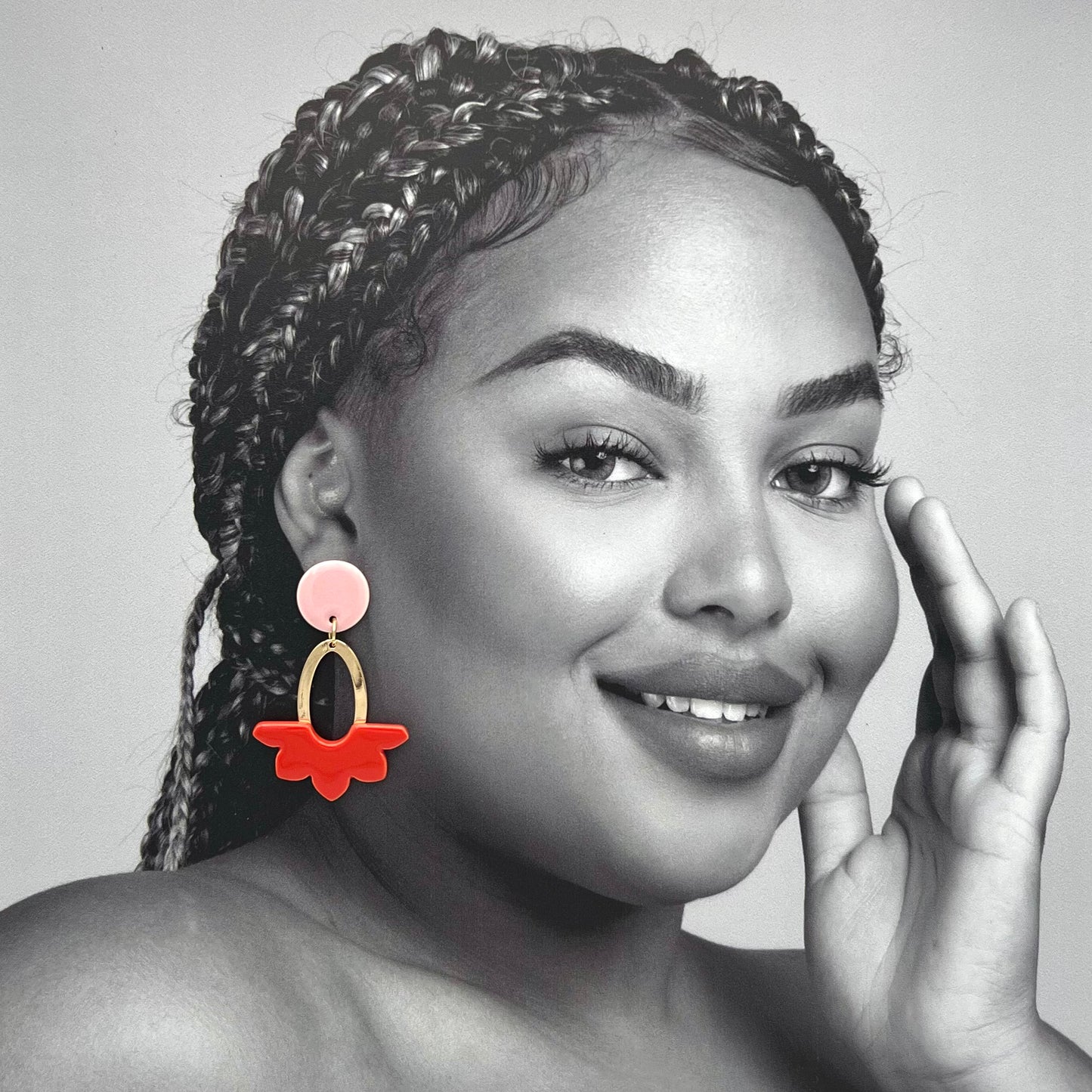 Boucles Dahlia, rose pâle et rouge