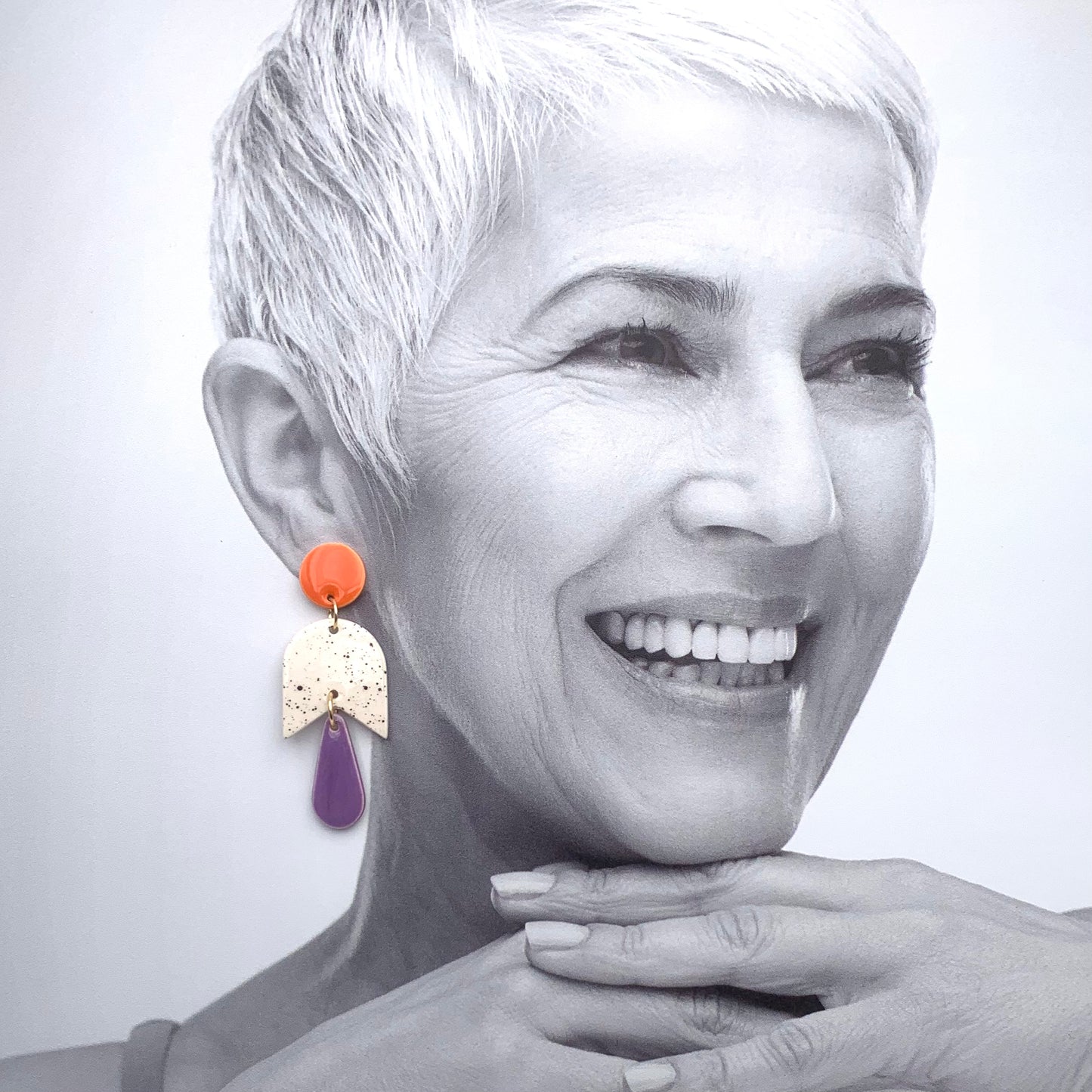 Boucles d'oreilles Capucine, orange, lilas et blanc moucheté