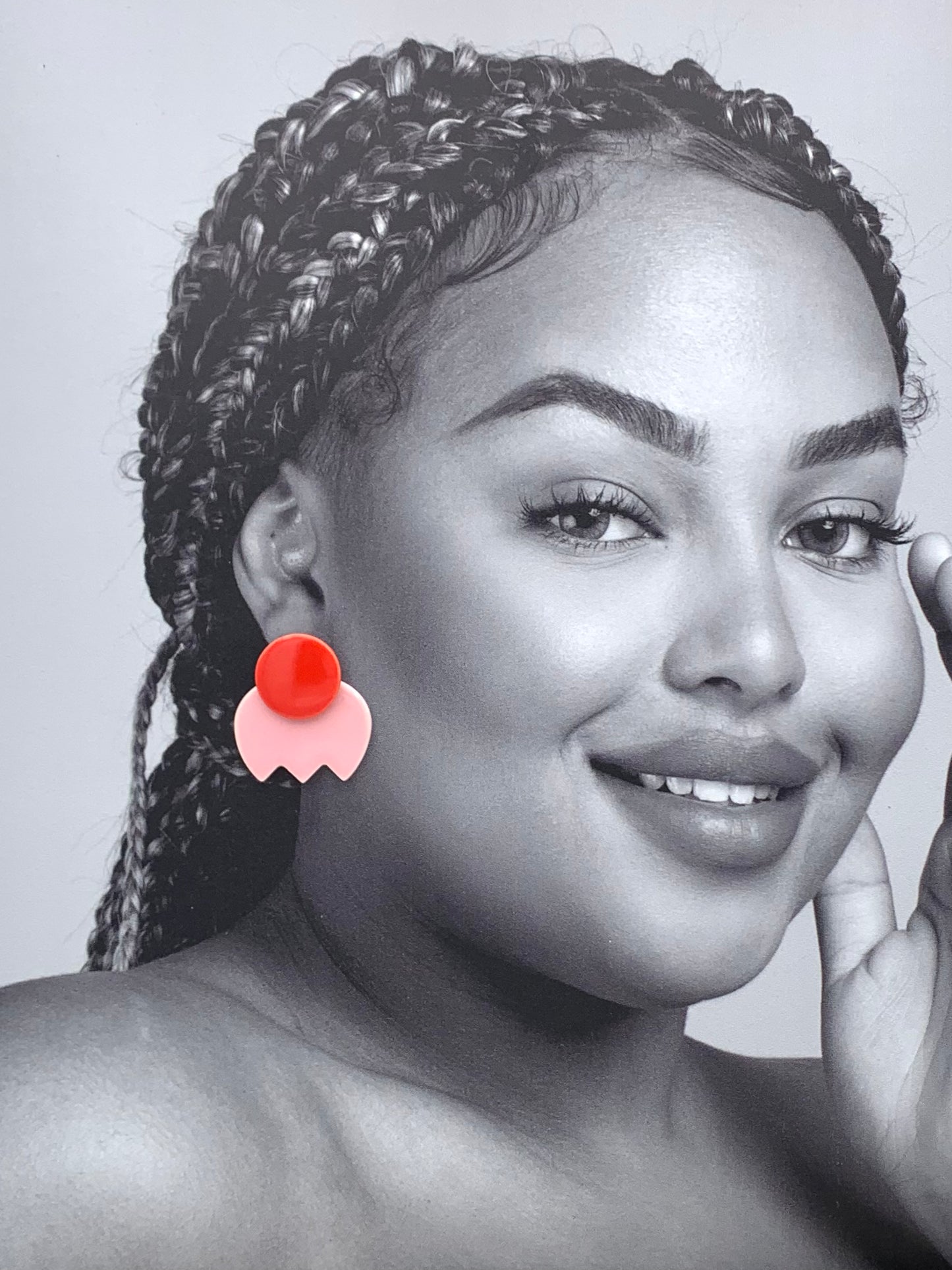Boucles d'oreilles bonbon fleur, rouge et rose pâle