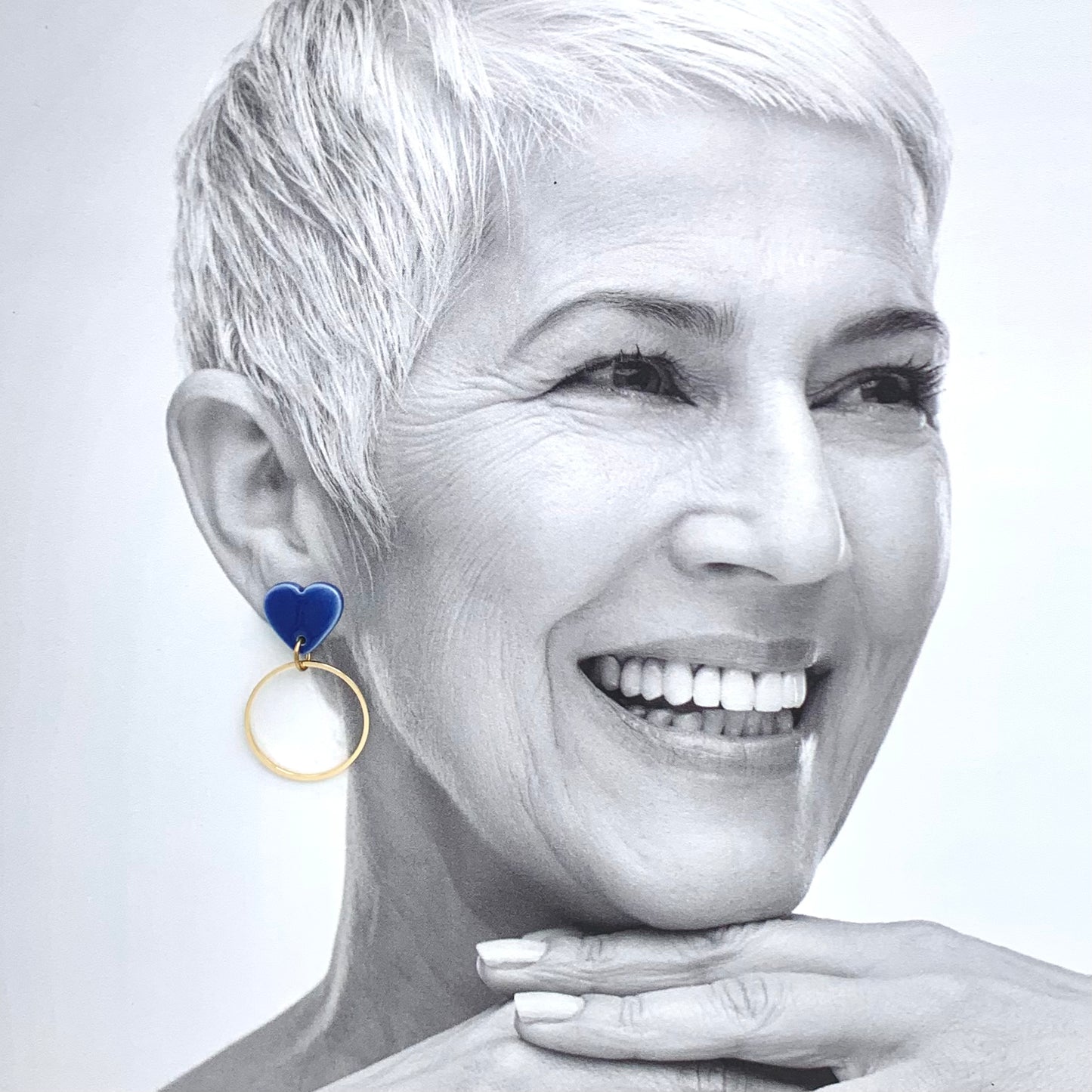 Boucles d'oreilles coeur et anneau, bleu