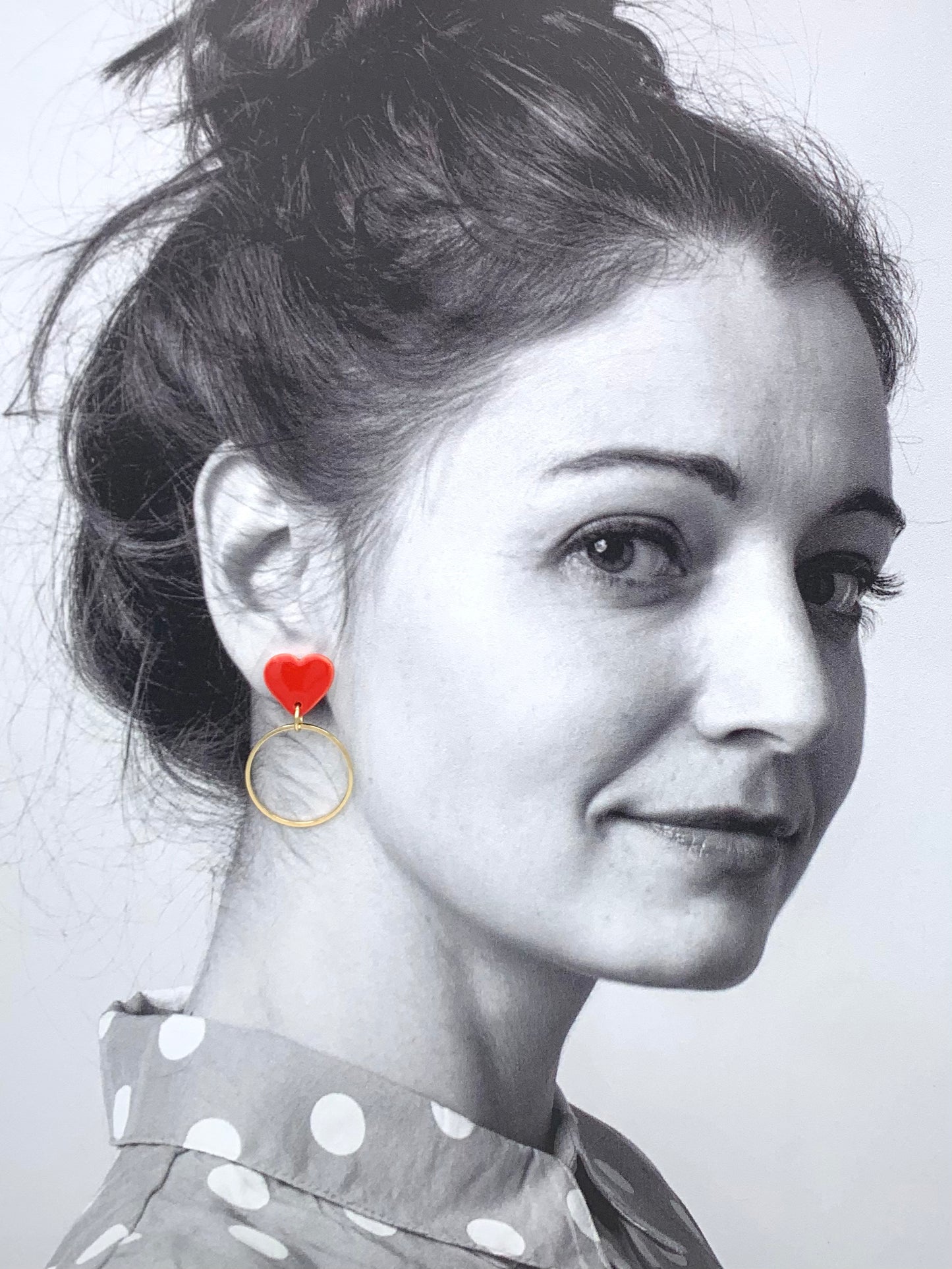 Boucles d'oreilles coeur et anneau, rouge