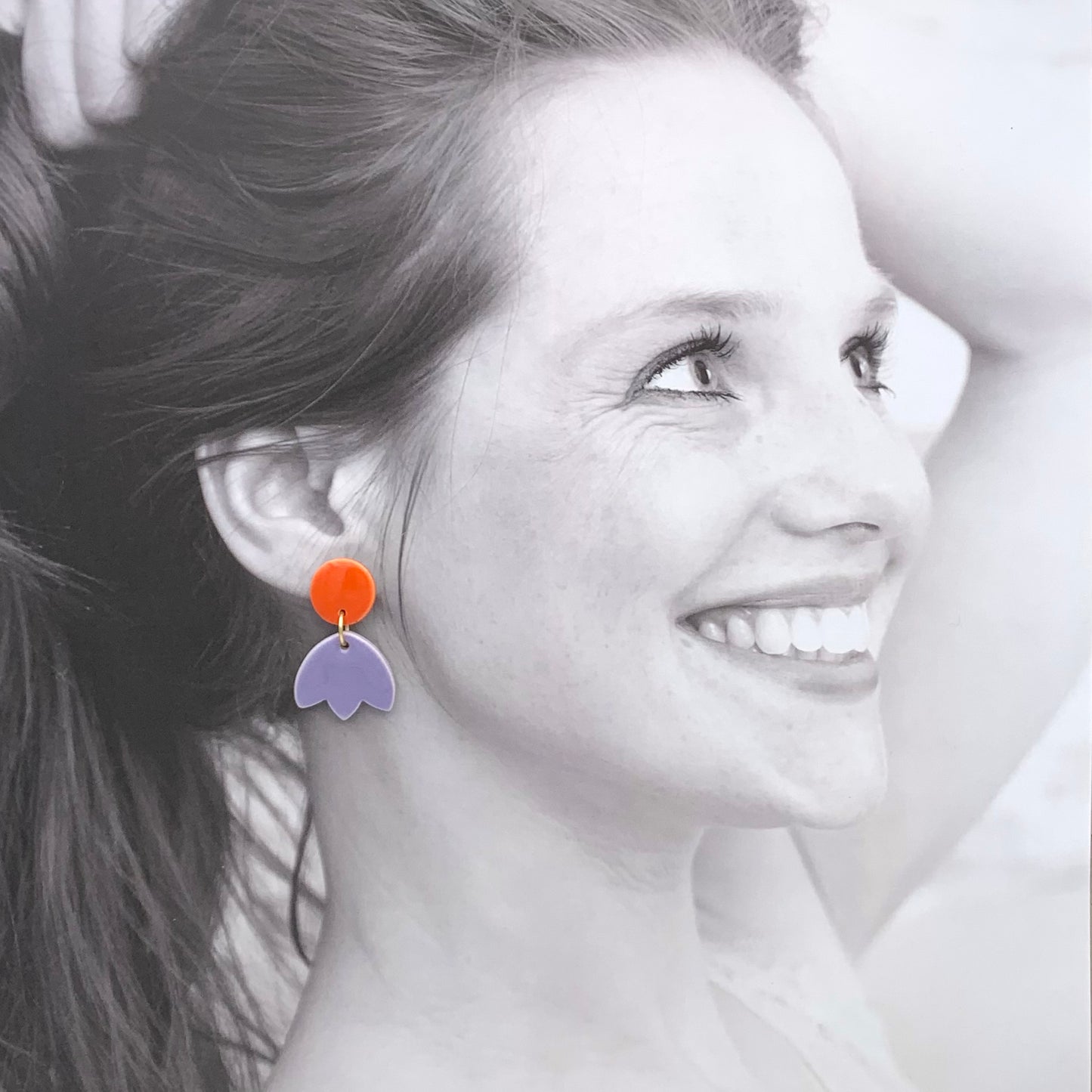 Boucles d'oreilles petite tulipe, orange et lavande