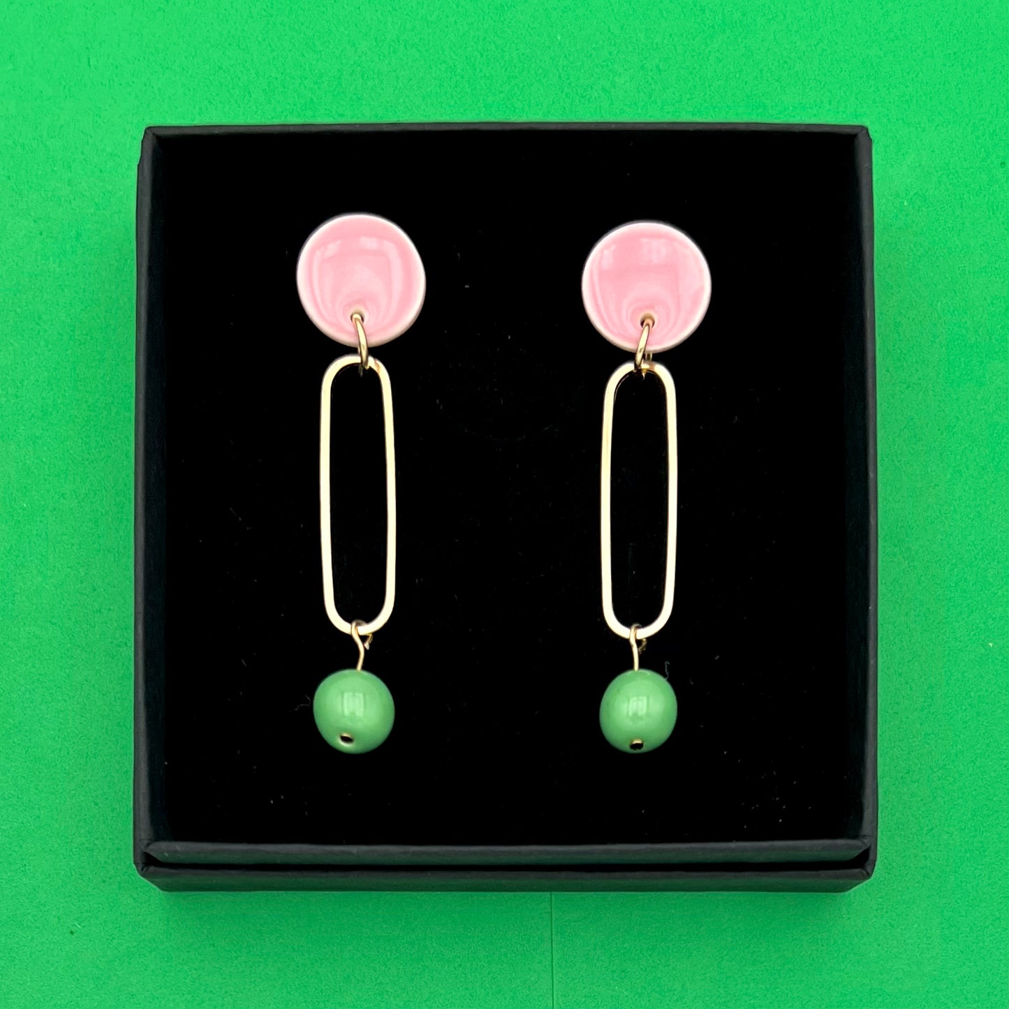 Boucles à perle, rose pâle et vert