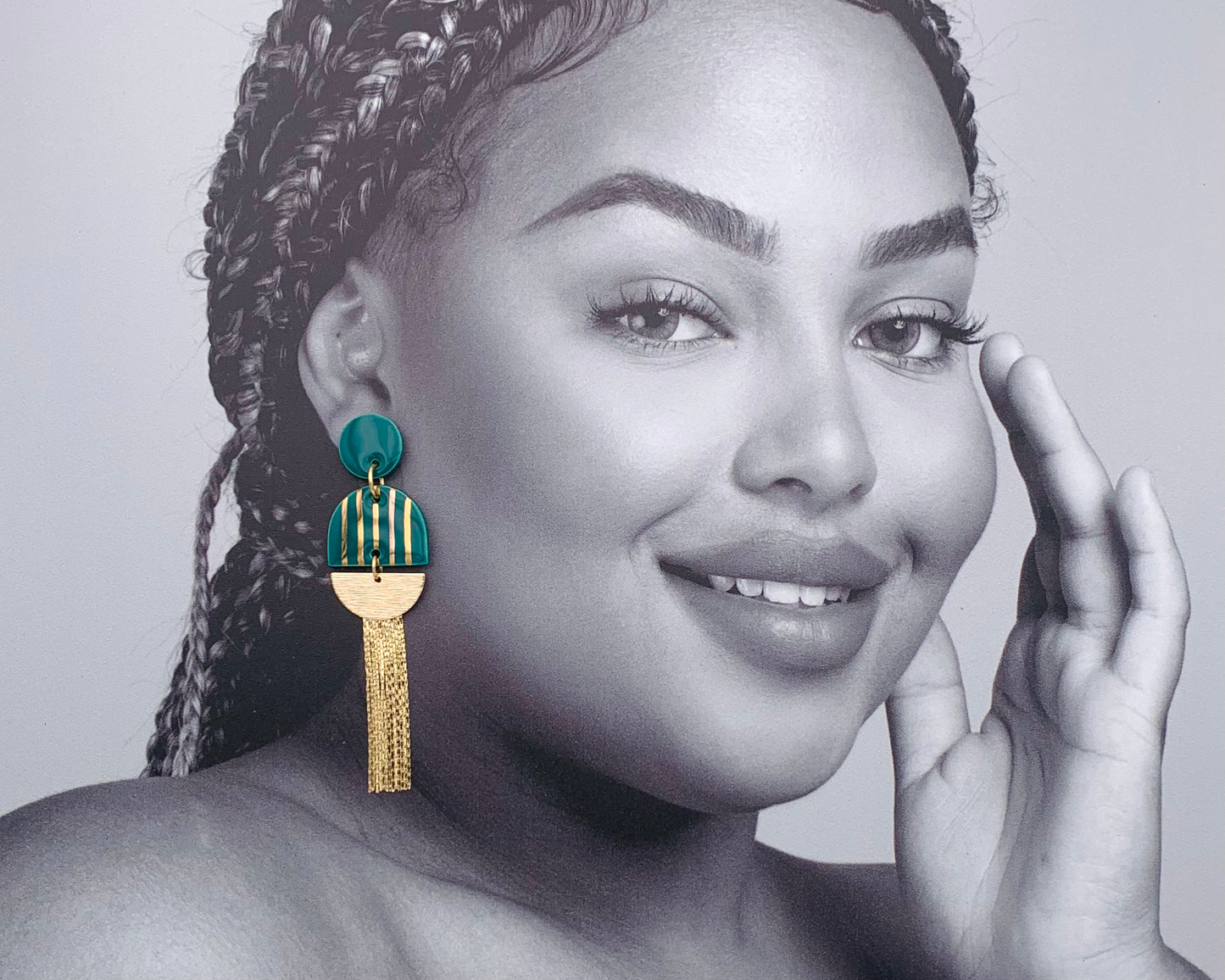 Boucles d'oreilles Olympe, vert-bleu et or