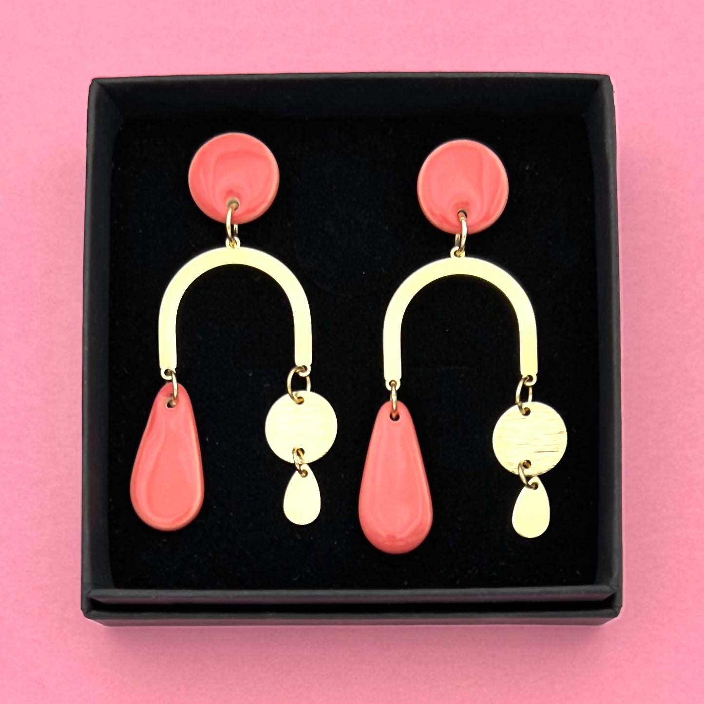 Boucles Pont à sequins, rose corail