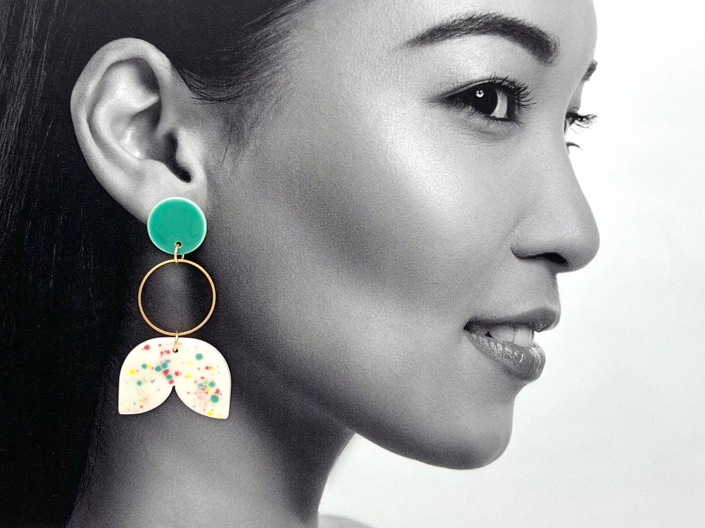 Boucles d'oreilles XL Confetti, menthe et blanc tacheté