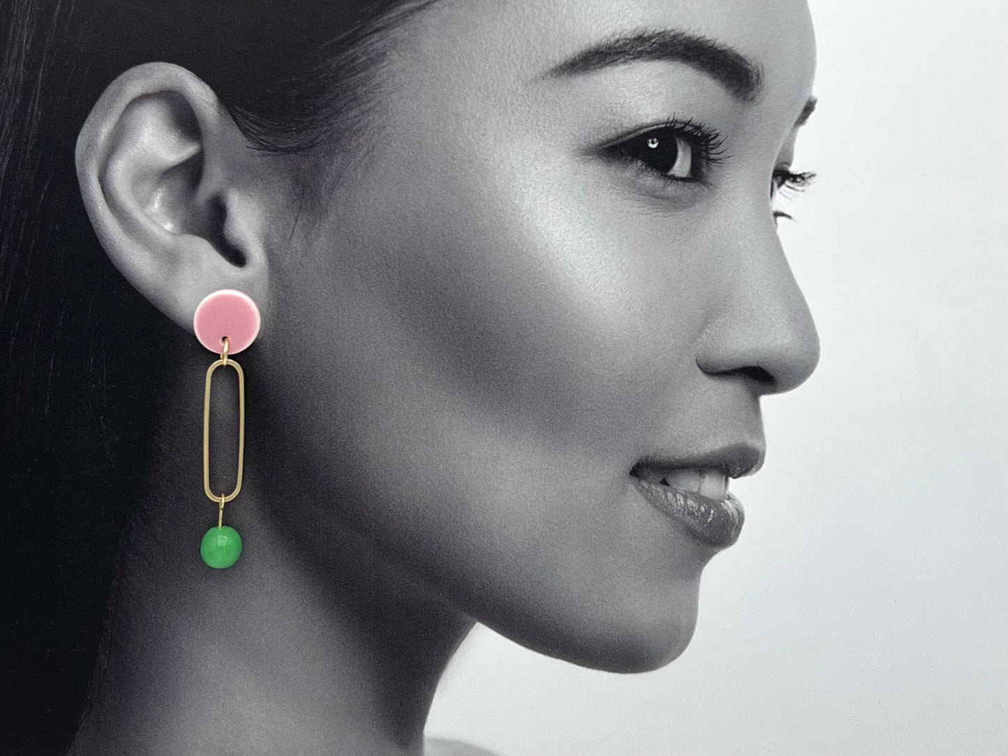 Boucles à perle, rose pâle et vert