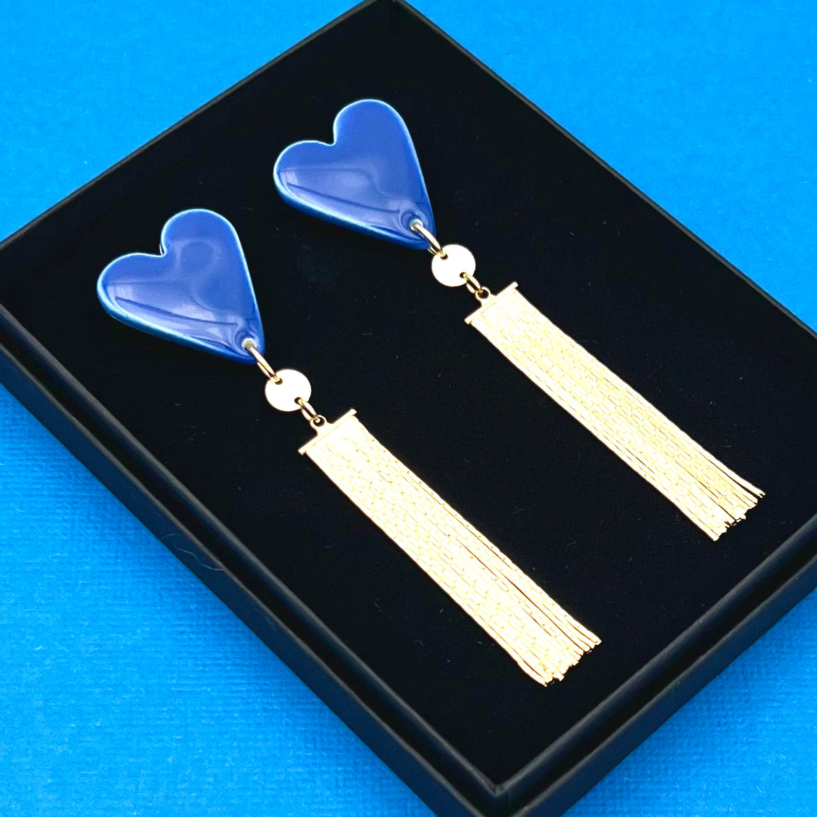 Boucles d'oreilles Carmen, bleu et or