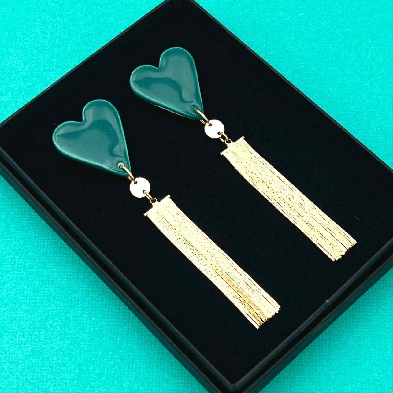 Boucles d'oreilles Carmen, vert-bleu et or