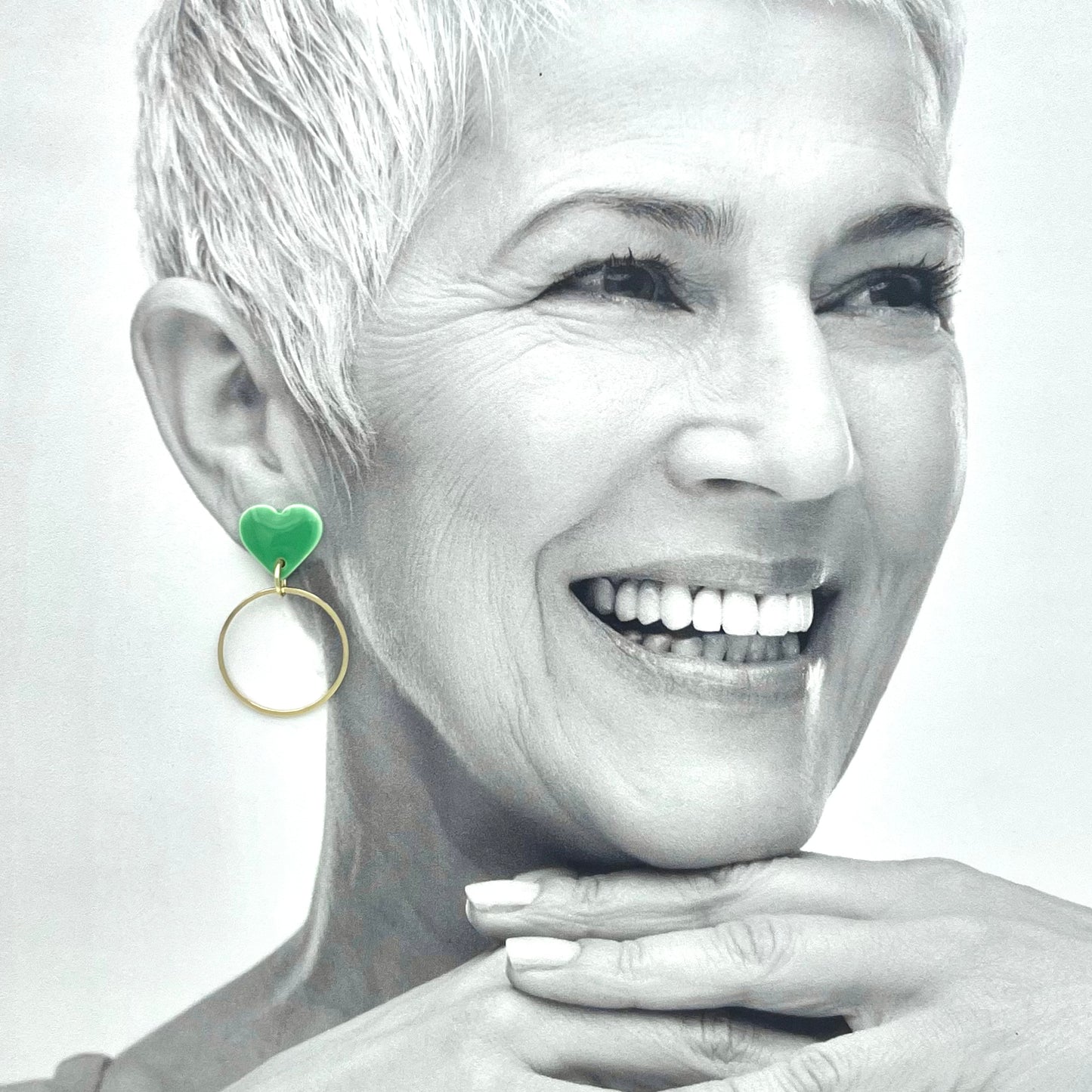 Boucles d'oreilles coeur et anneau, vert pomme