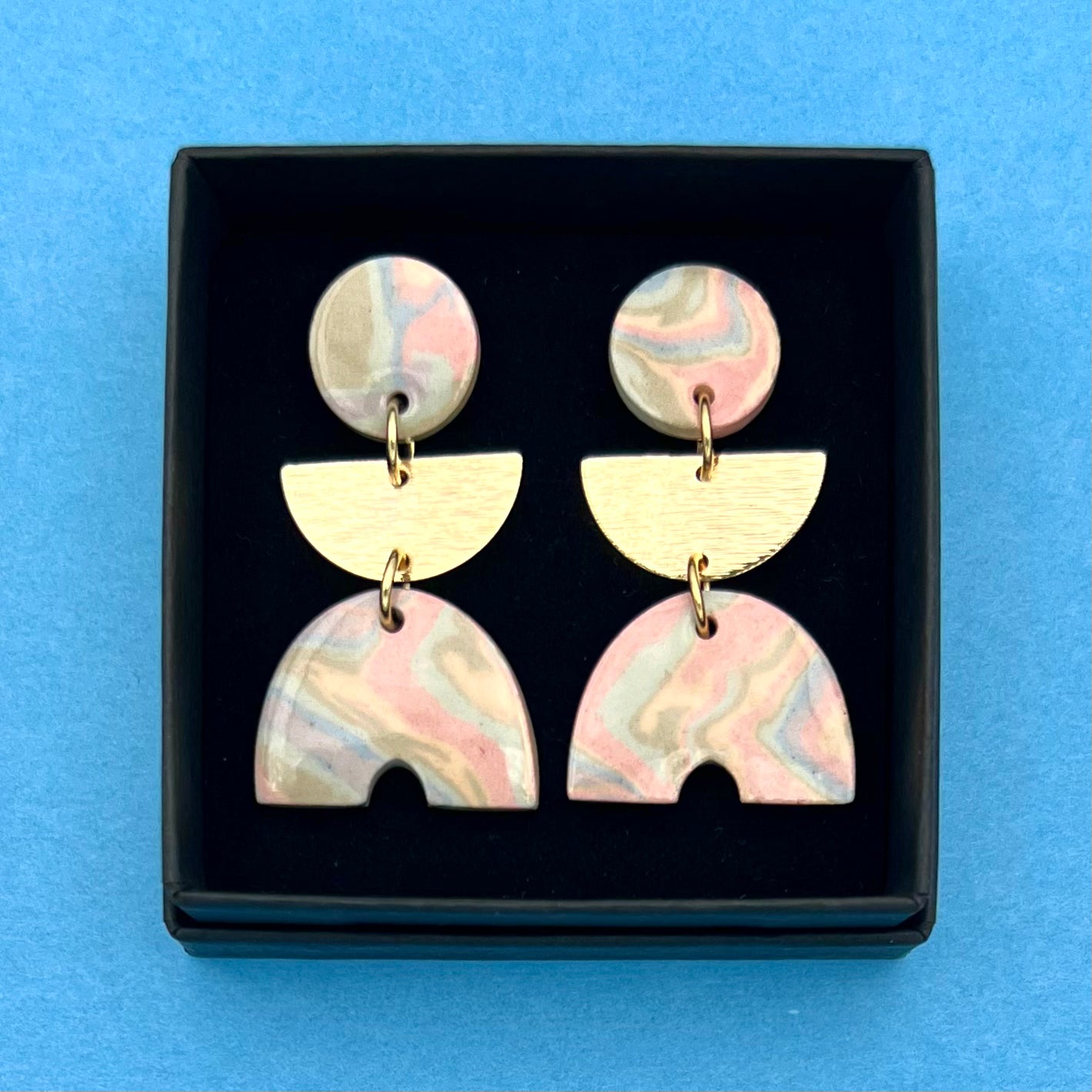 Boucles d'oreilles Nerikomi demi lune et petit pont
