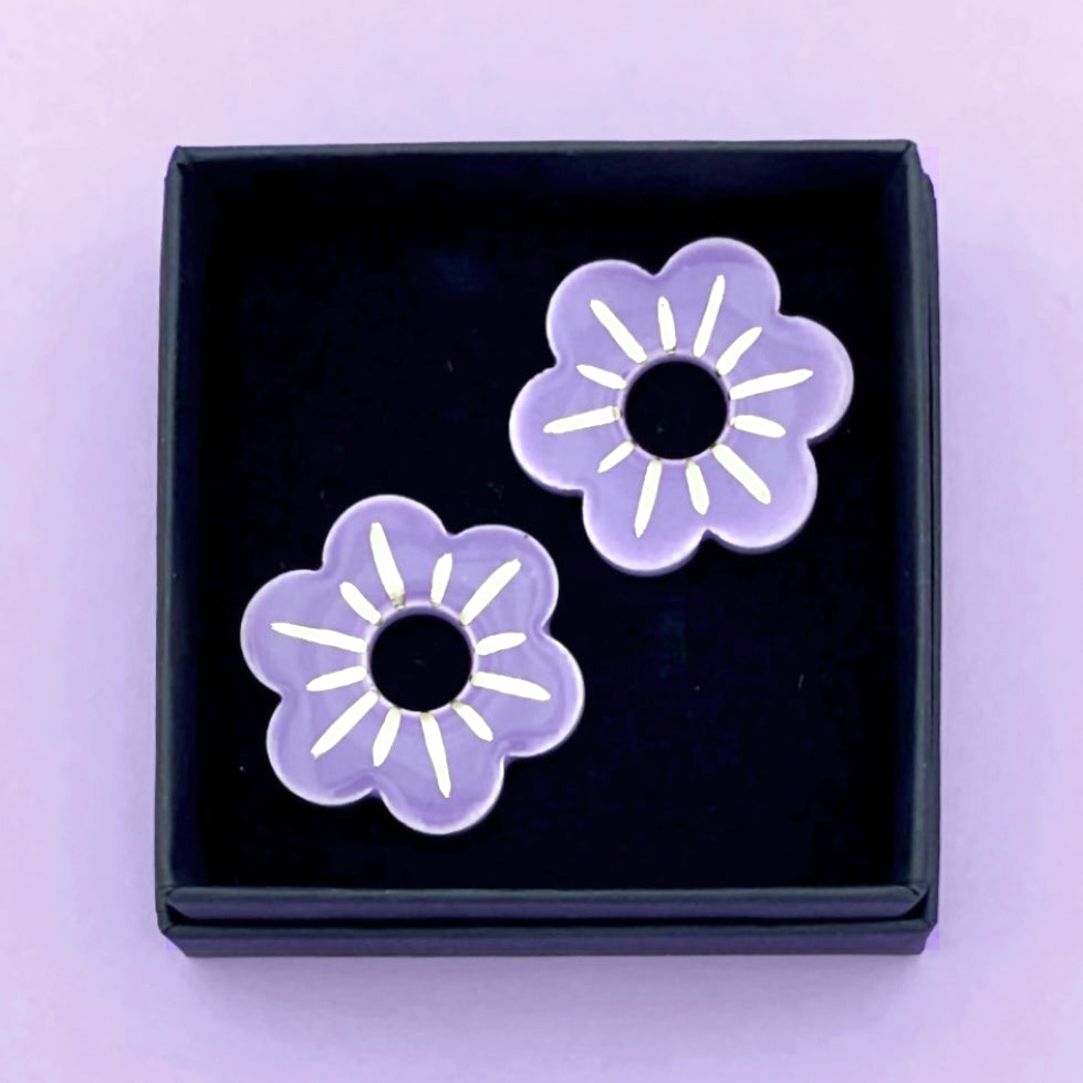 Boucles d'oreilles petite fleur, lavande et or