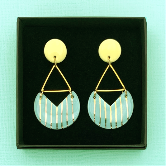 Boucles d'oreilles Malibu, jaune clair, menthe pastel et or