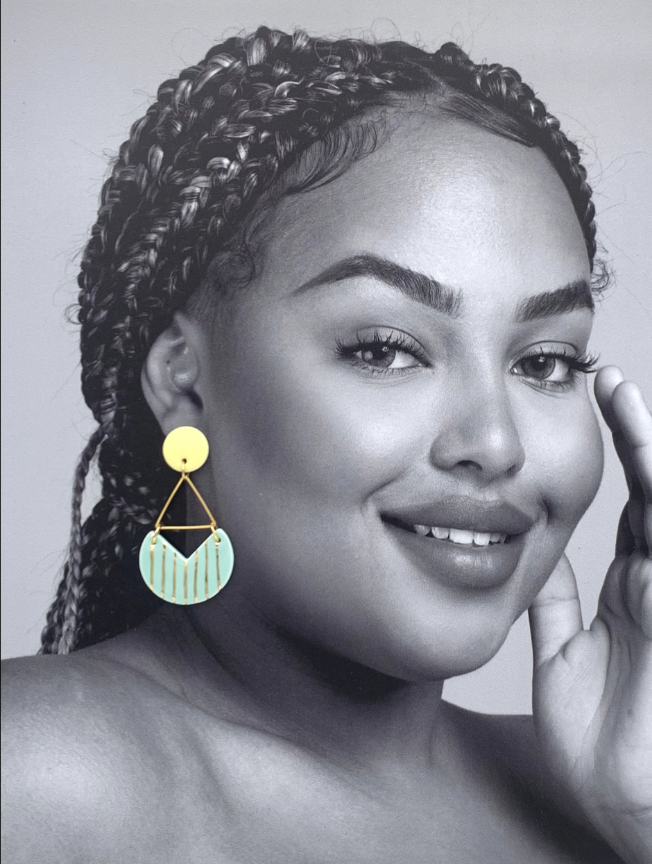 Boucles d'oreilles Malibu, jaune clair, menthe pastel et or