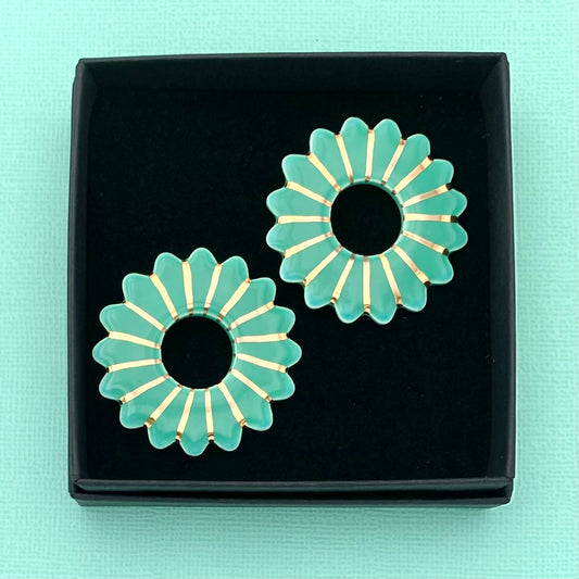 Boucles d'oreilles Marguerite, menthe et or