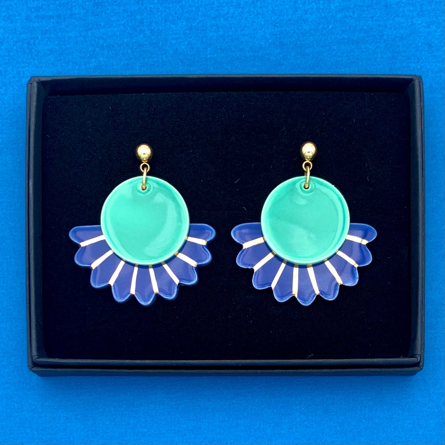 Boucles Sunflower, menthe, bleu et or