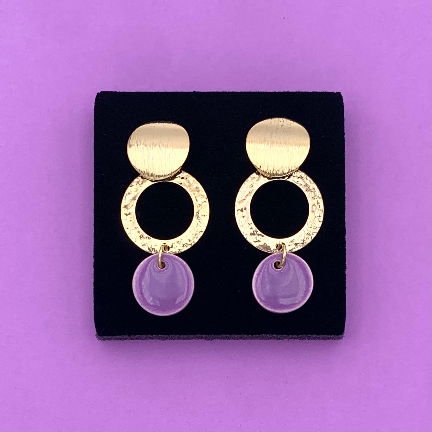 Boucles d'oreilles pastille, lilas et or