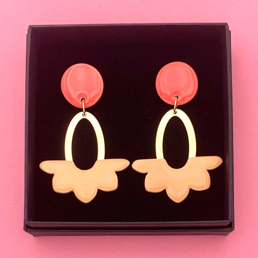 Boucles Dahlia, rose corail et abricot