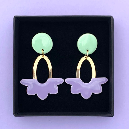 Boucles Dahlia, menthe pastel et lavande