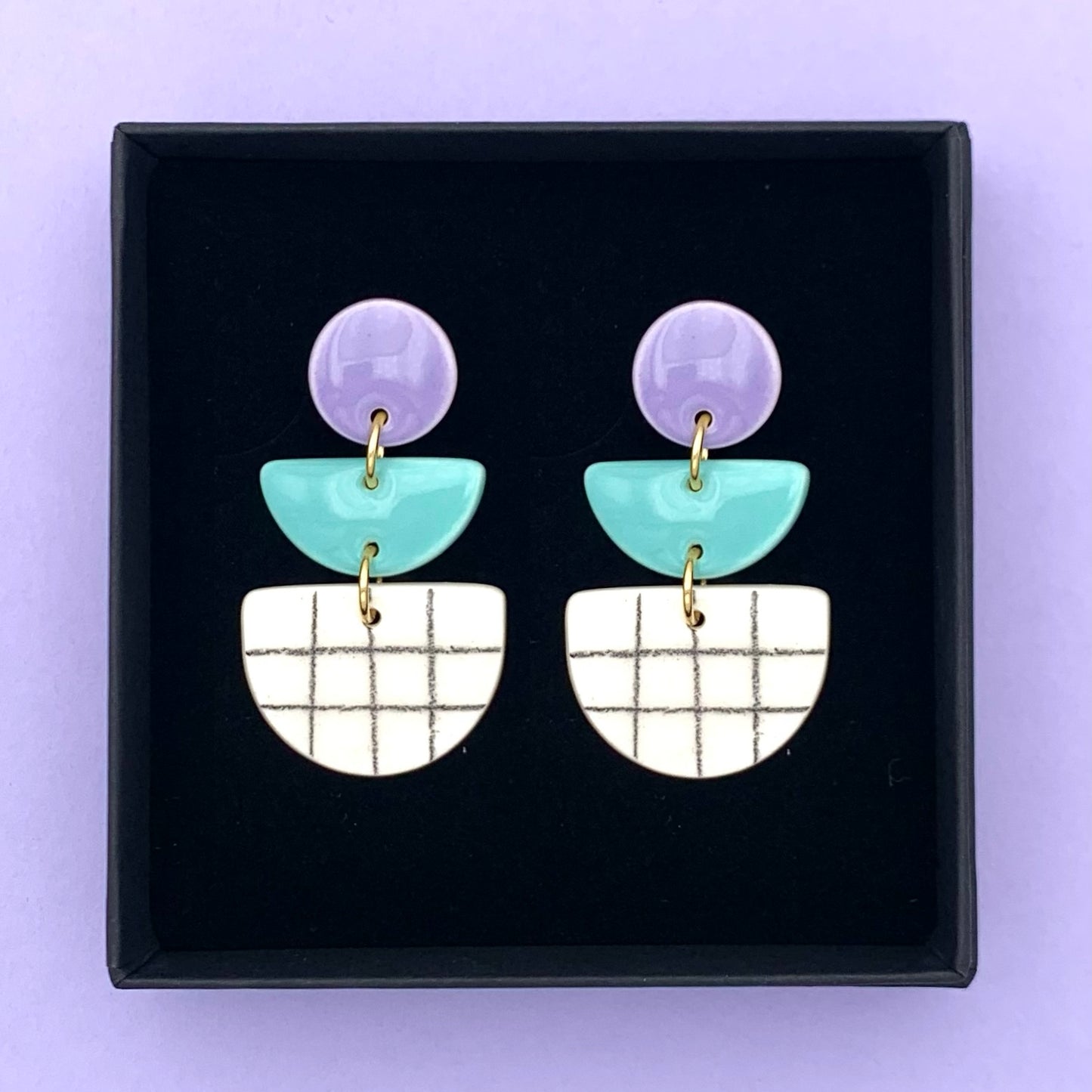 Boucles d'oreilles Cléo, lavande et bleu aqua