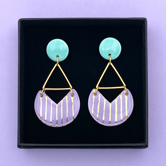 Boucles d'oreilles Malibu, bleu aqua, lavande et or