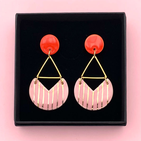 Boucles d'oreilles Malibu, rouge, rose pâle et or