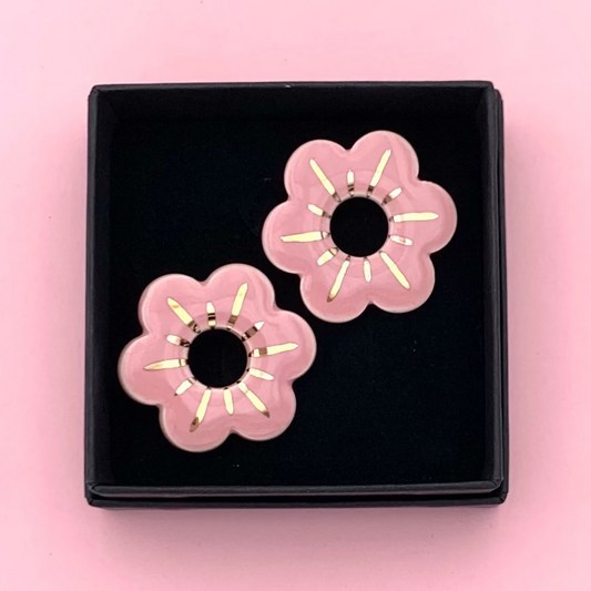Boucles d'oreilles petite fleur, rose pâle et or