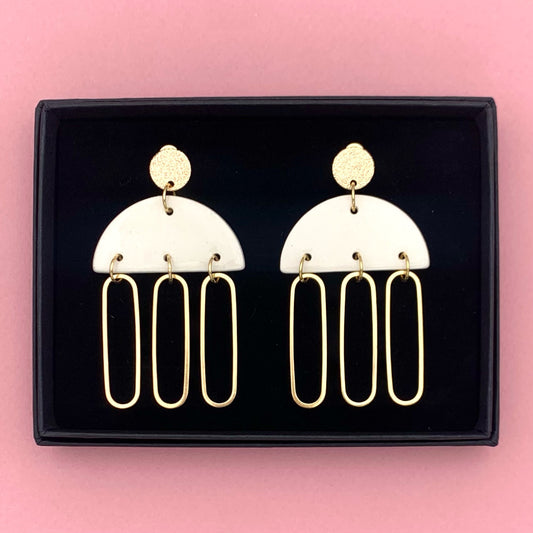 Boucles d'oreilles à breloques ovales, blanc