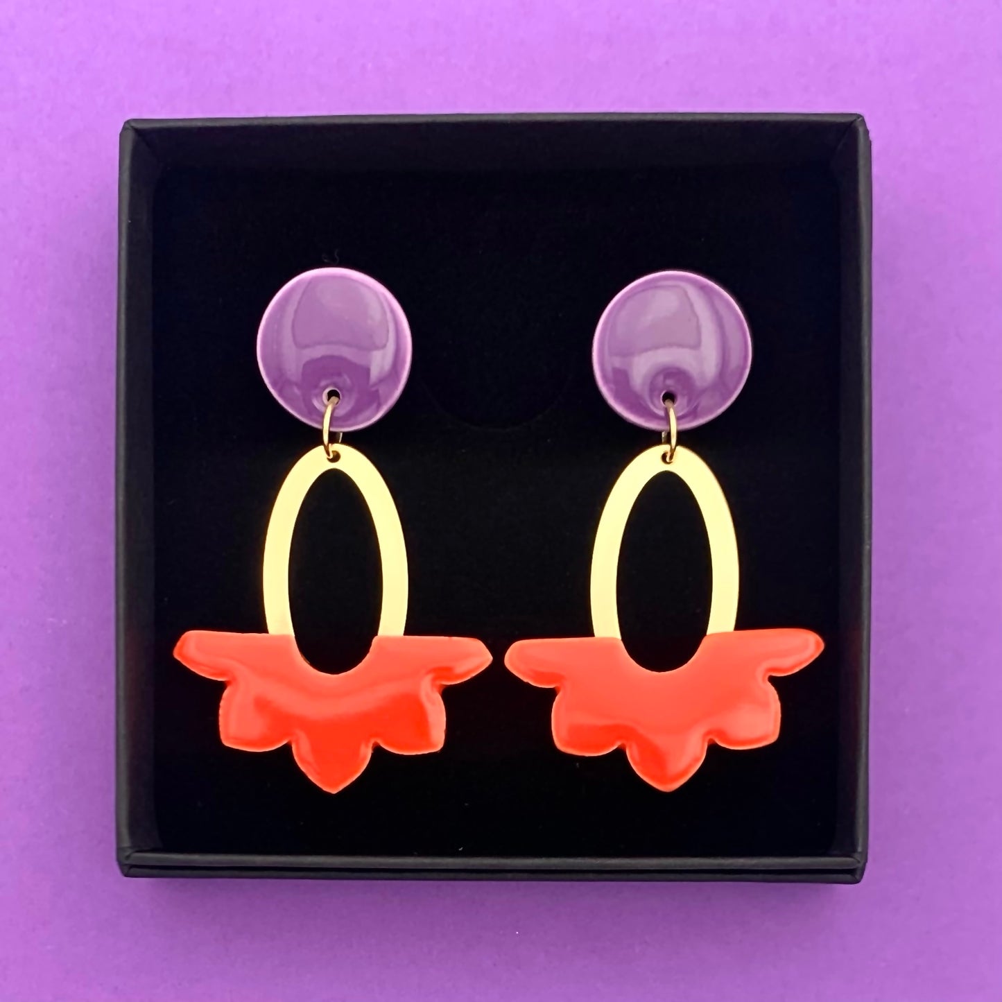 Boucles Dahlia, violet et rouge orangé
