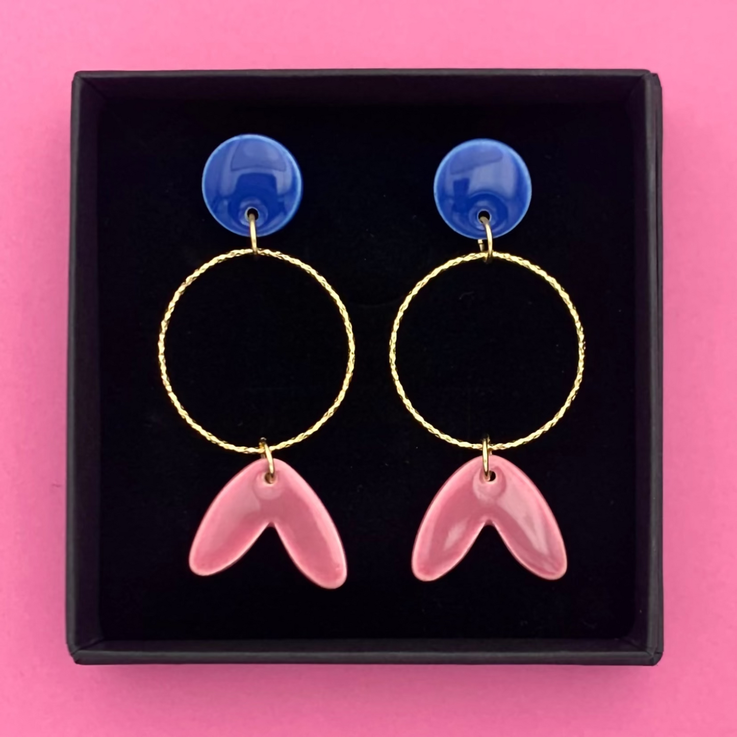 Boucles Plume, bleu et prune