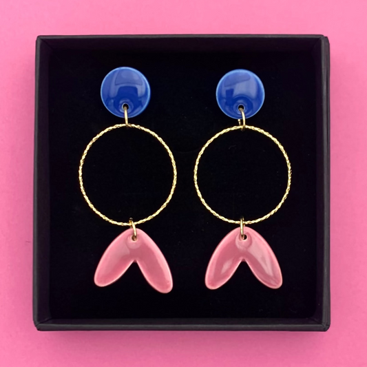 Boucles Plume, bleu et prune