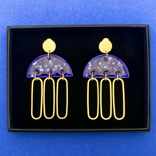 Boucles d'oreilles à breloques ovales, bleu foncé moucheté