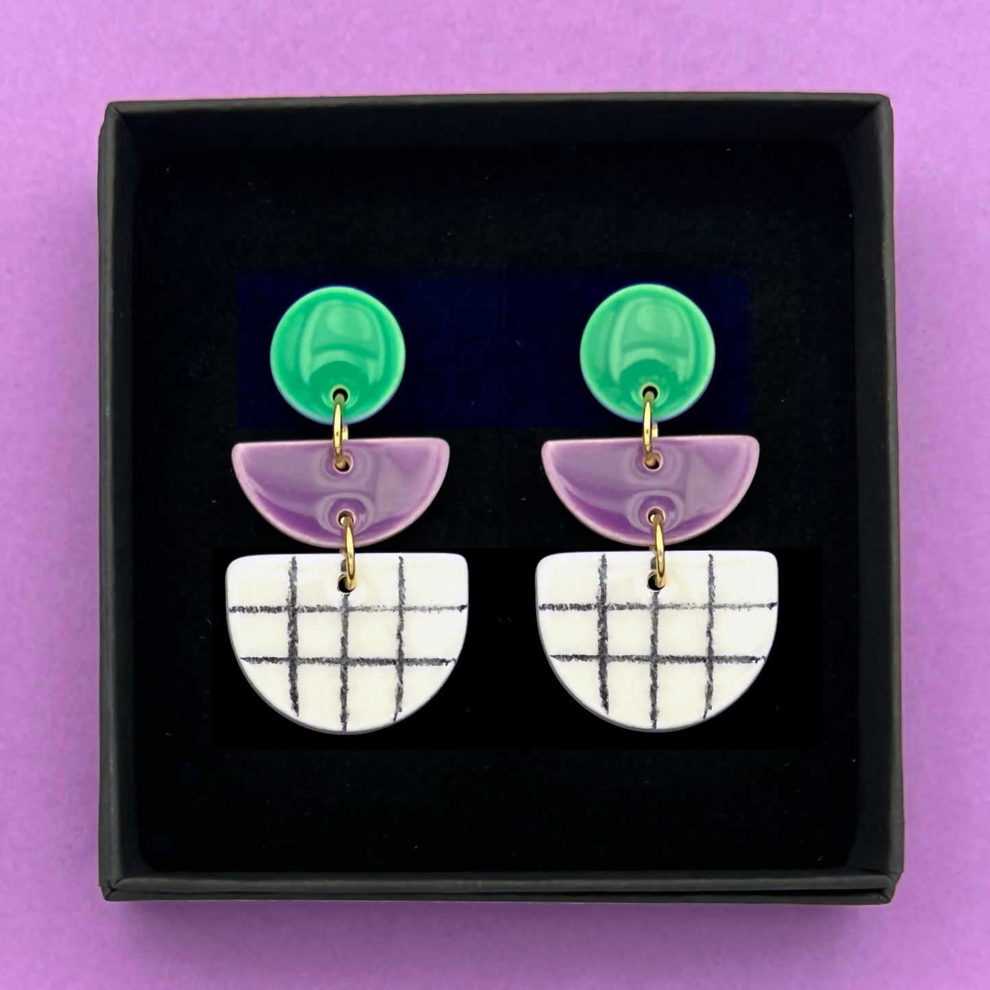 Boucles d'oreilles Cléo, vert et violet