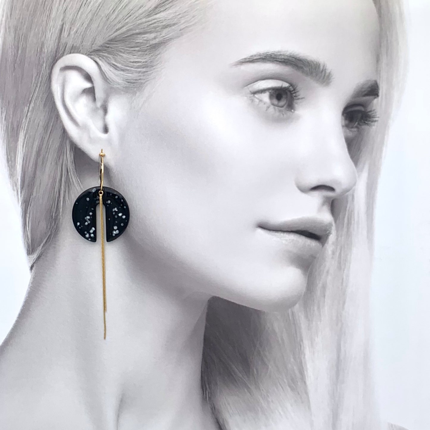 Boucles d'oreilles Luna, noir moucheté