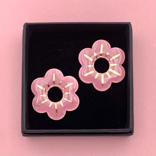 Boucles d'oreilles petite fleur, vieux rose et or